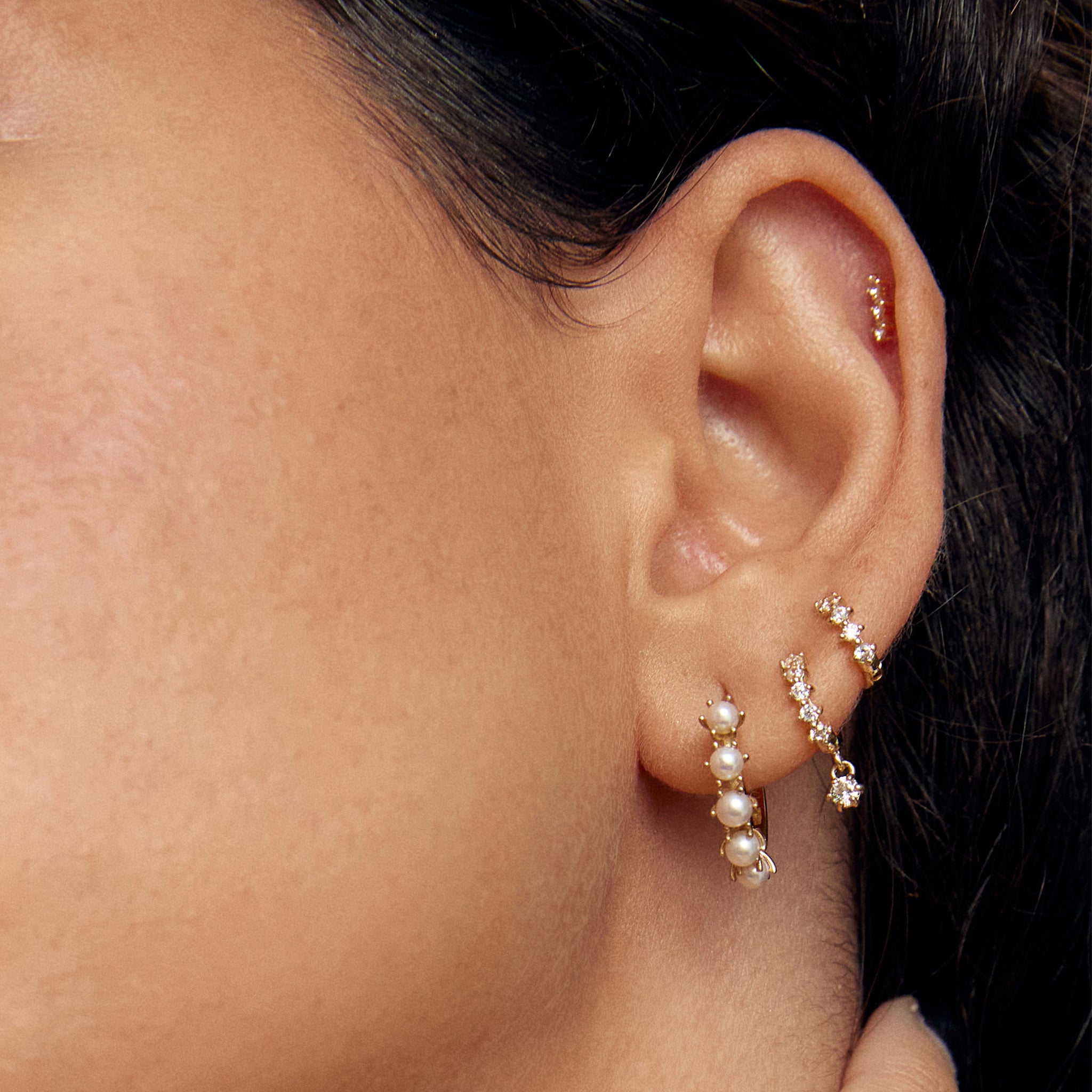 Five pearl blossom sleeper Earring (single) - 14K/ 18K Gold