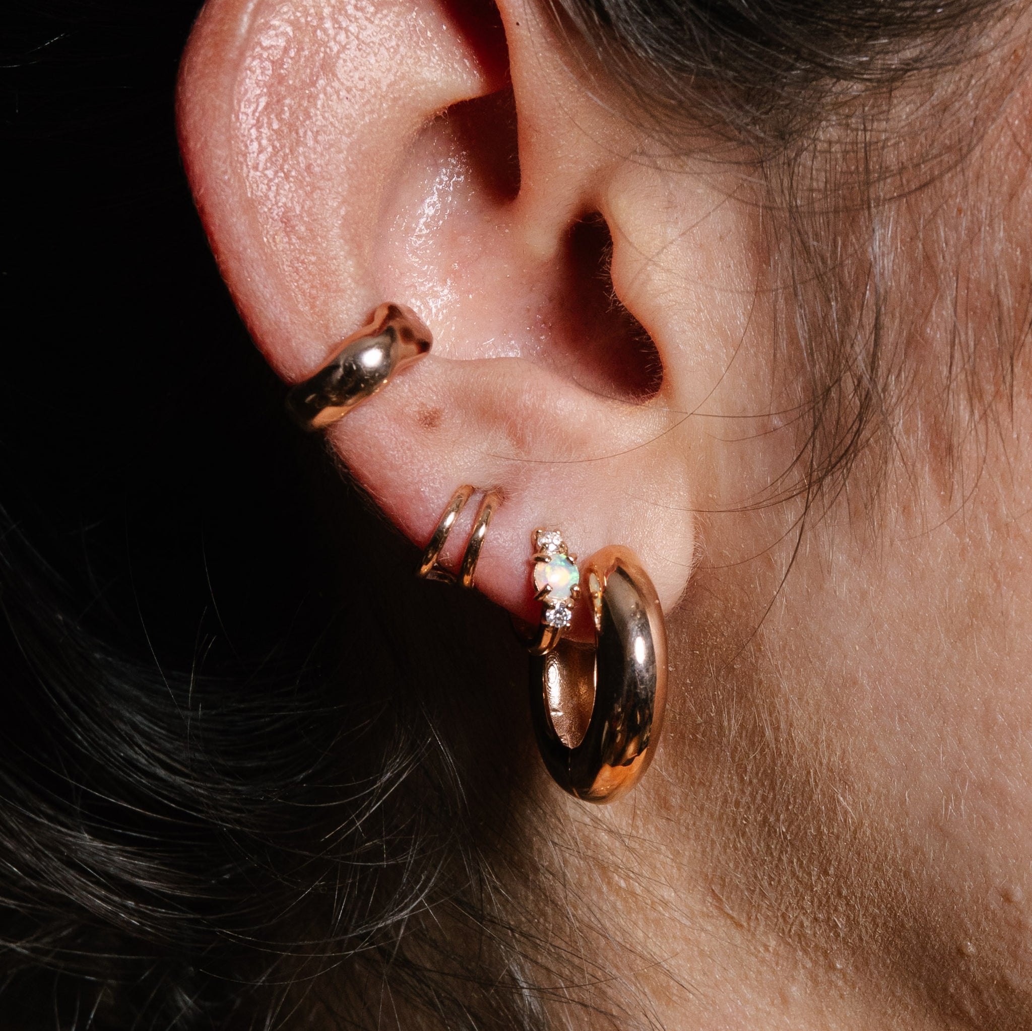 Mermaid opal sleeper Earring (solid opal / single) - 14K/ 18K Gold