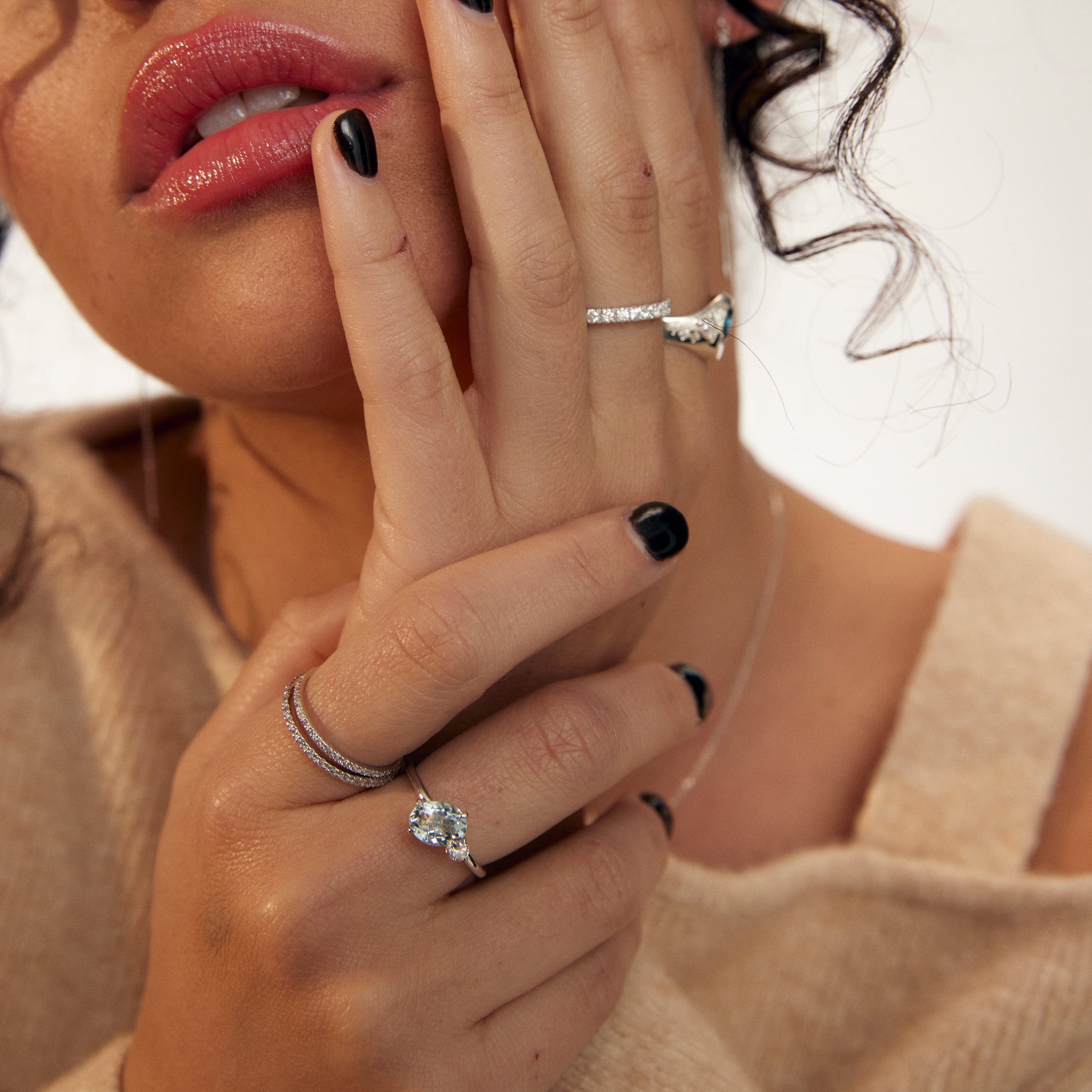 Tilted oval venus side stone Ring - 14K/18K Gold