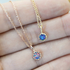 Opal mud Necklace (5mm round/ doublet opal) - 14K/18K Gold
