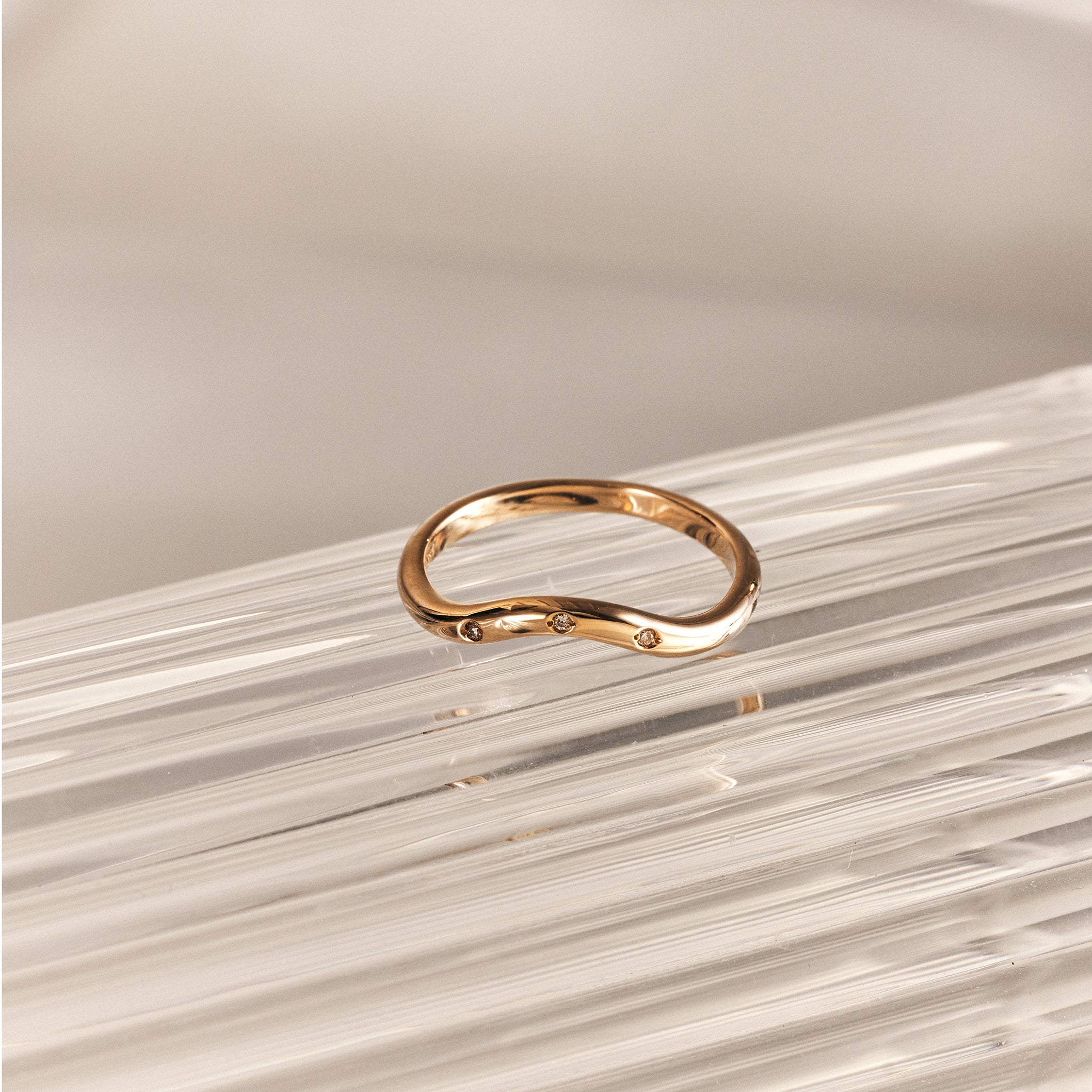 Soft curved dome three stone Ring (Diamond) - 14K/ 18K Gold