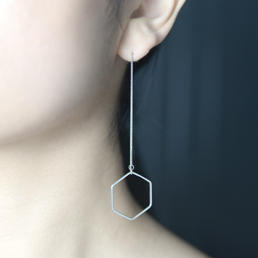 Hexagon long chain Earrings - HerBanana