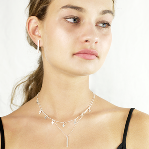 Brushed square bar Earrings Silver - Main Image