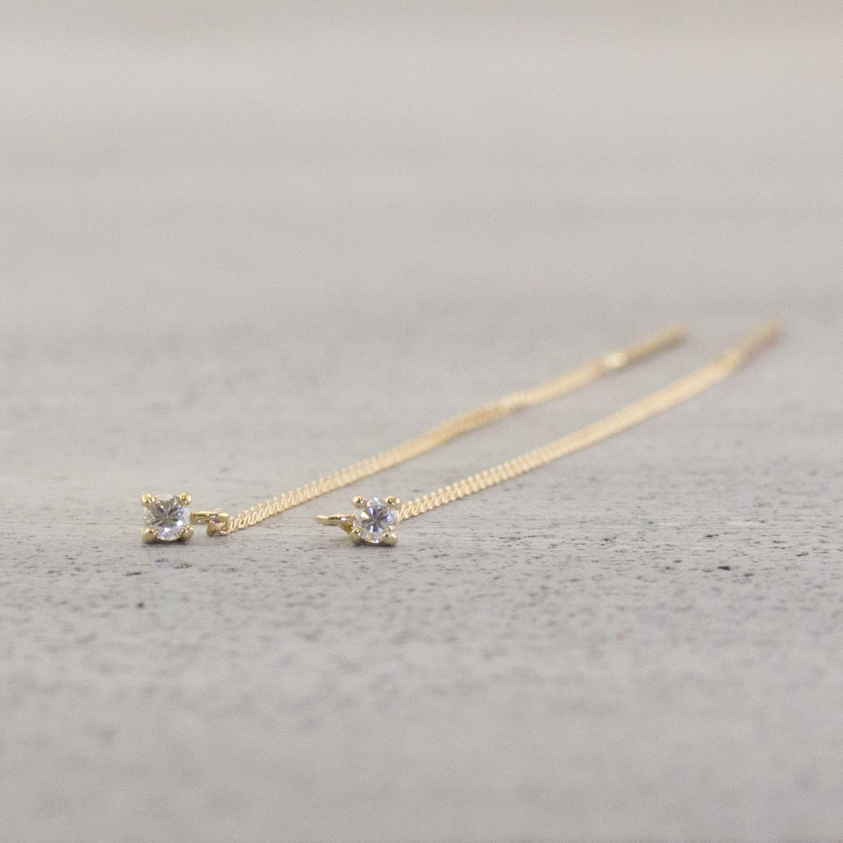 Petite stone thread Earrings (2mm/ single) - 14K/ 18K Gold