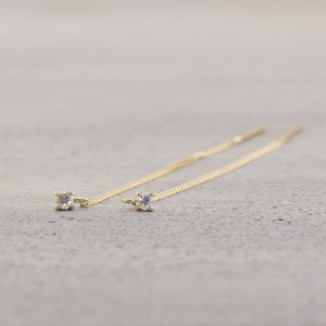 Petite stone thread Earrings (2mm/ single) - 14K/ 18K Gold